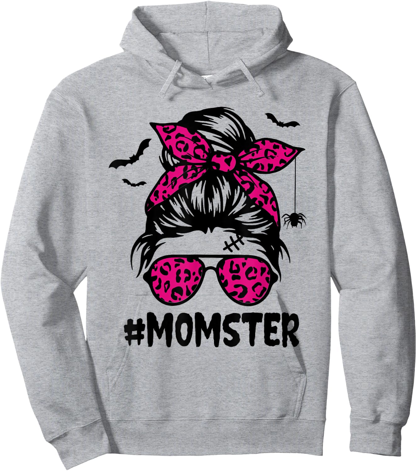 Momster Shirt Halloween Mom Messy Bun Leopard Hoodie - Hoodie | Ash