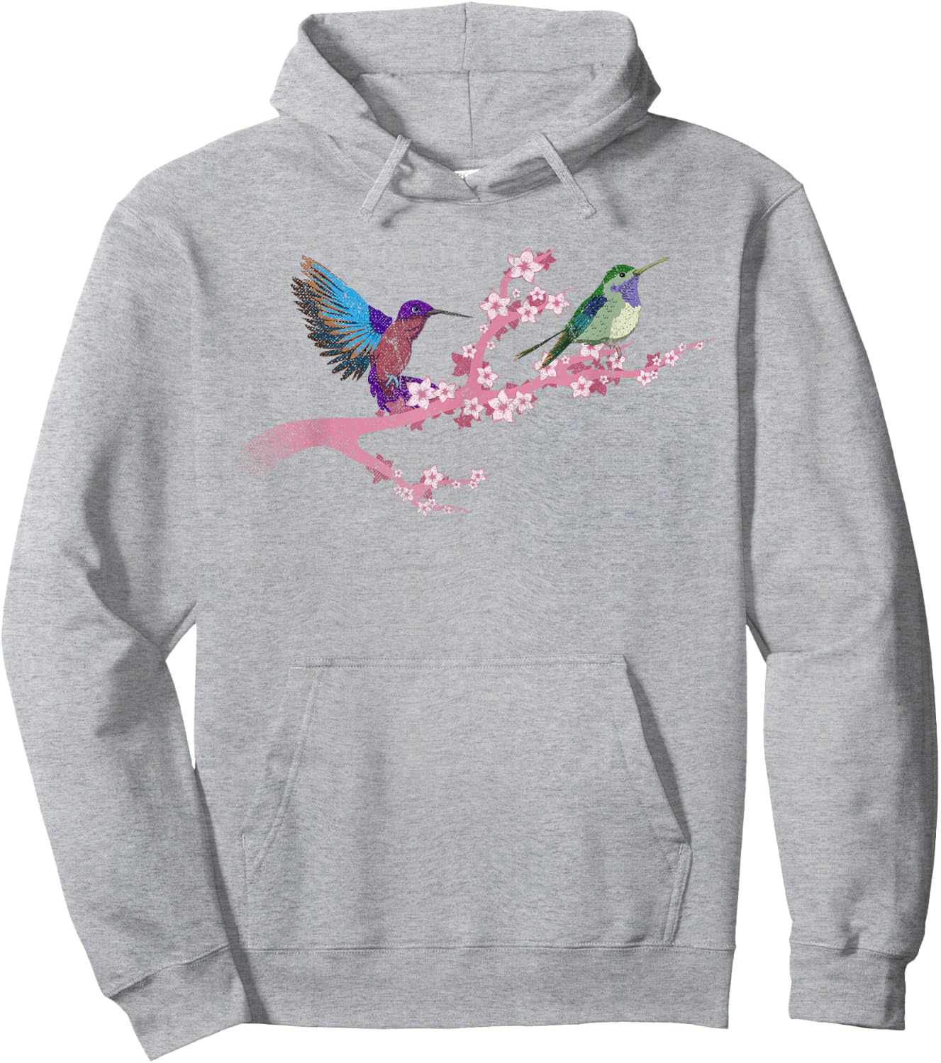 Bird Flowers Cherry Blossom Animal Vintage Hummingbird Hoodie - Hoodie | Ash