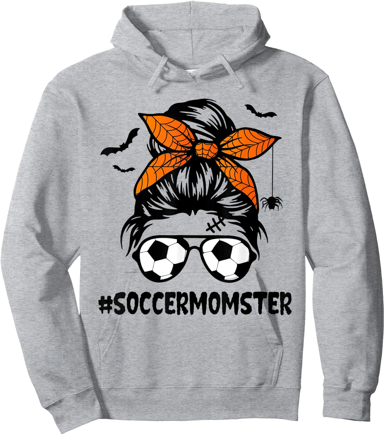 Soccer Momster Halloween Mom Messy Bun Hair Hoodie - Hoodie | Ash