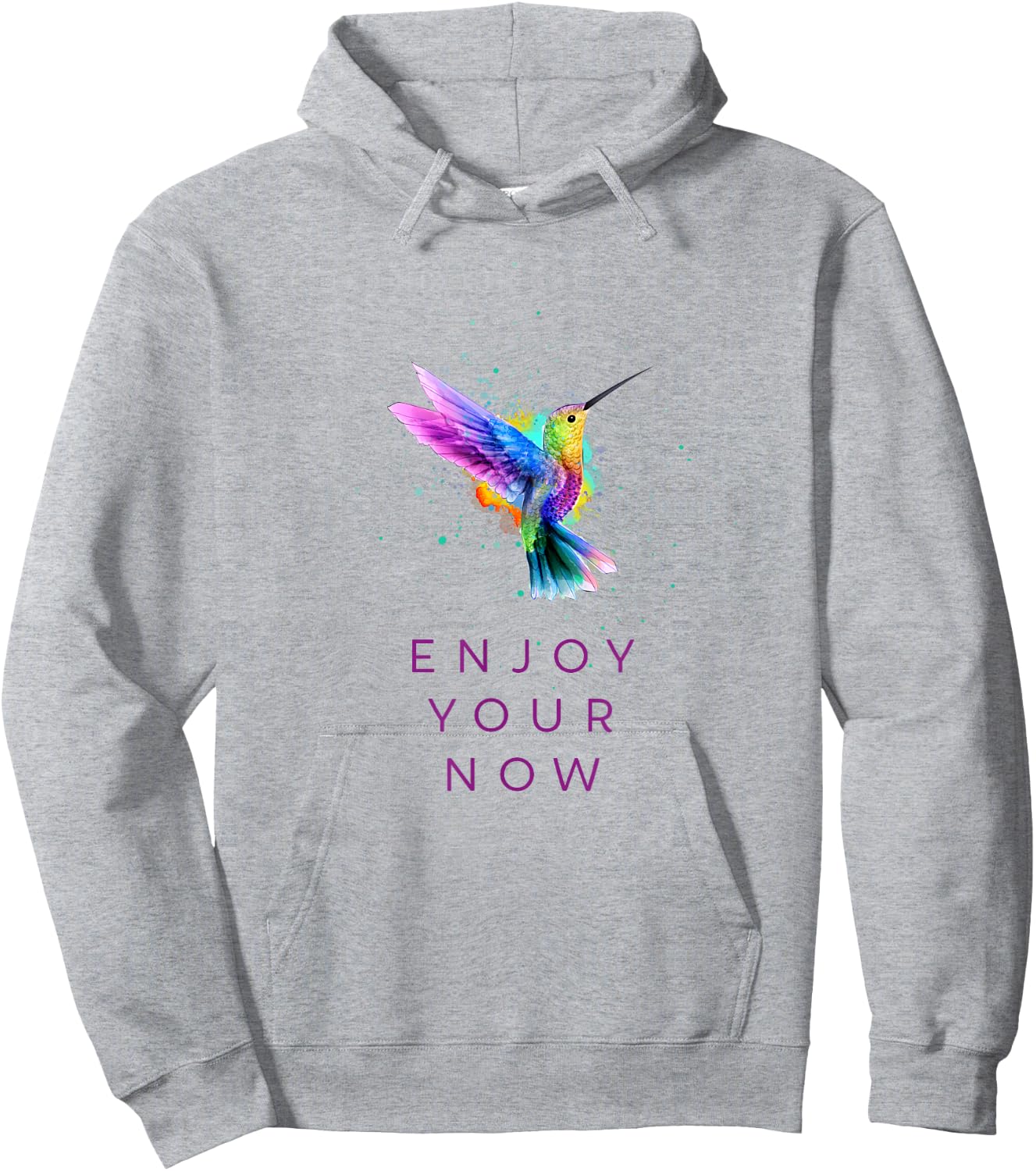 Cute Inspirational Watercolor Hummingbird - Enjoy Your Now Hoodie - Hoodie | Ash