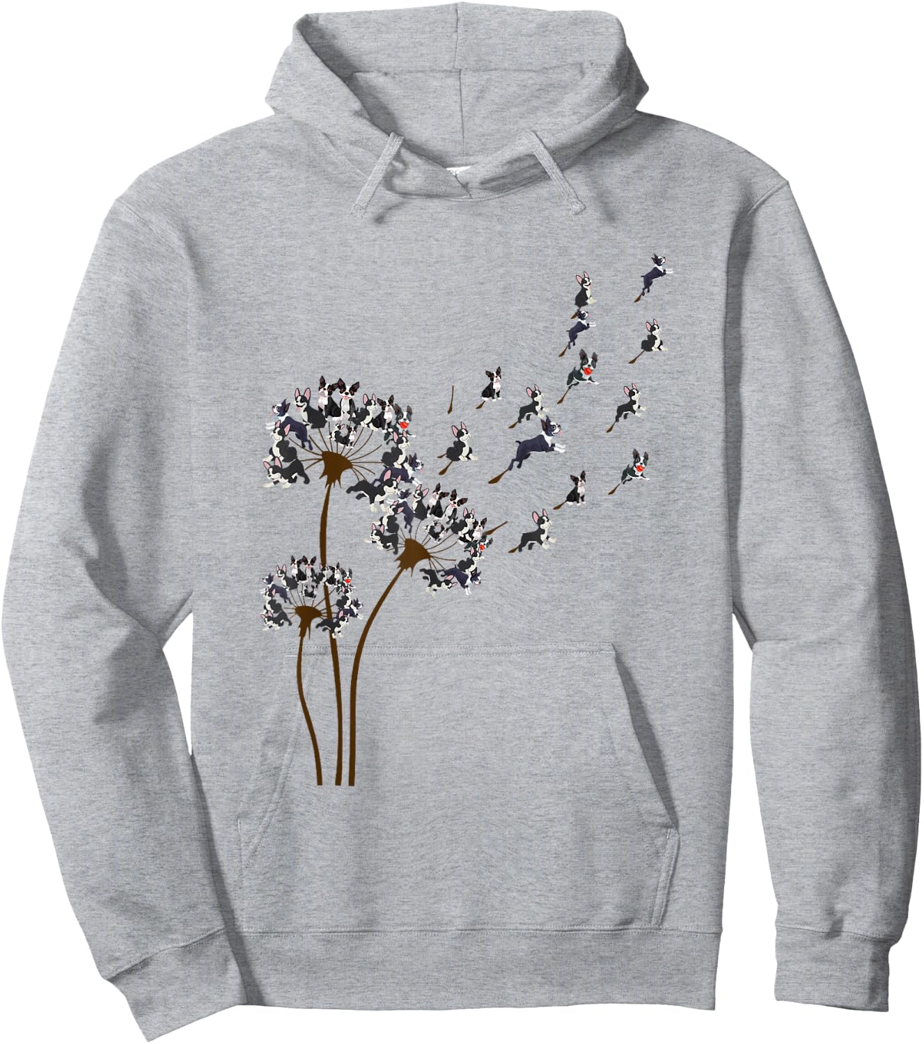 Boston Terrier Flower Fly Dandelion Funny Dog Lover Dog Dad Hoodie - Hoodie | Ash