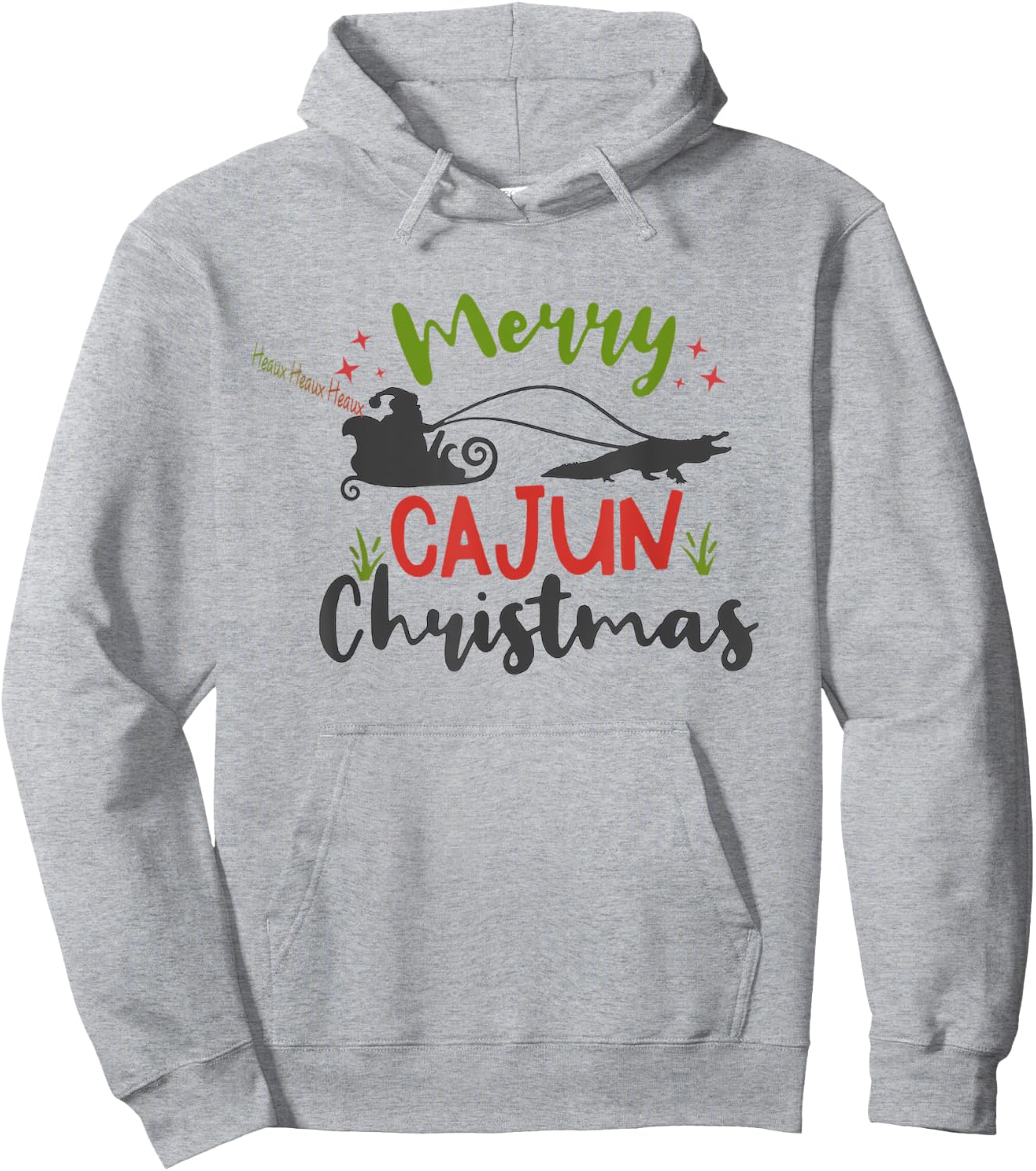 Cajun Santa Alligator Heaux Heaux Heaux Christmas X-mas Hoodie - Hoodie | Ash