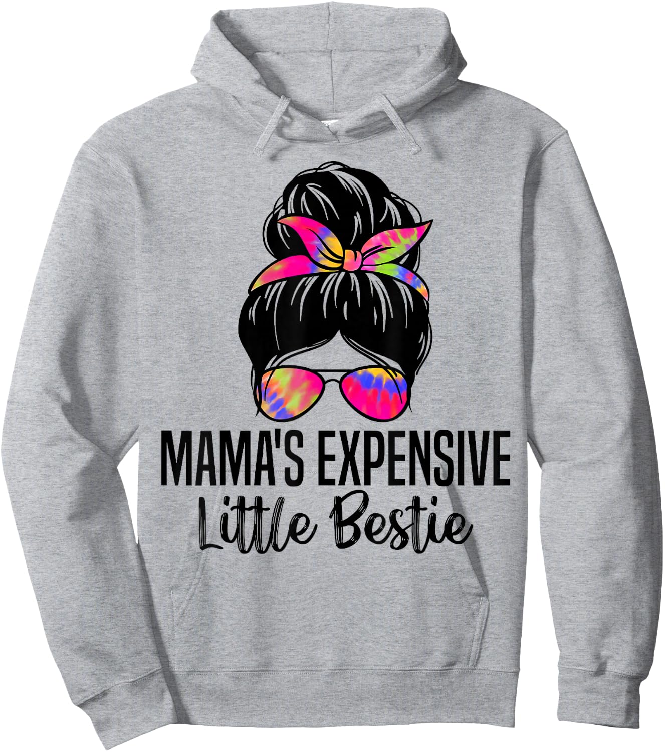 Mama's Expensive Little Bestie Groovy Funny mom messy bun Hoodie - Hoodie | Ash