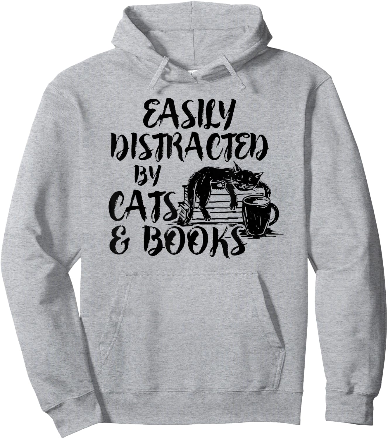 Easily Distracted by Cats And Books for Cat Lovers Hoodie - Hoodie | Ash