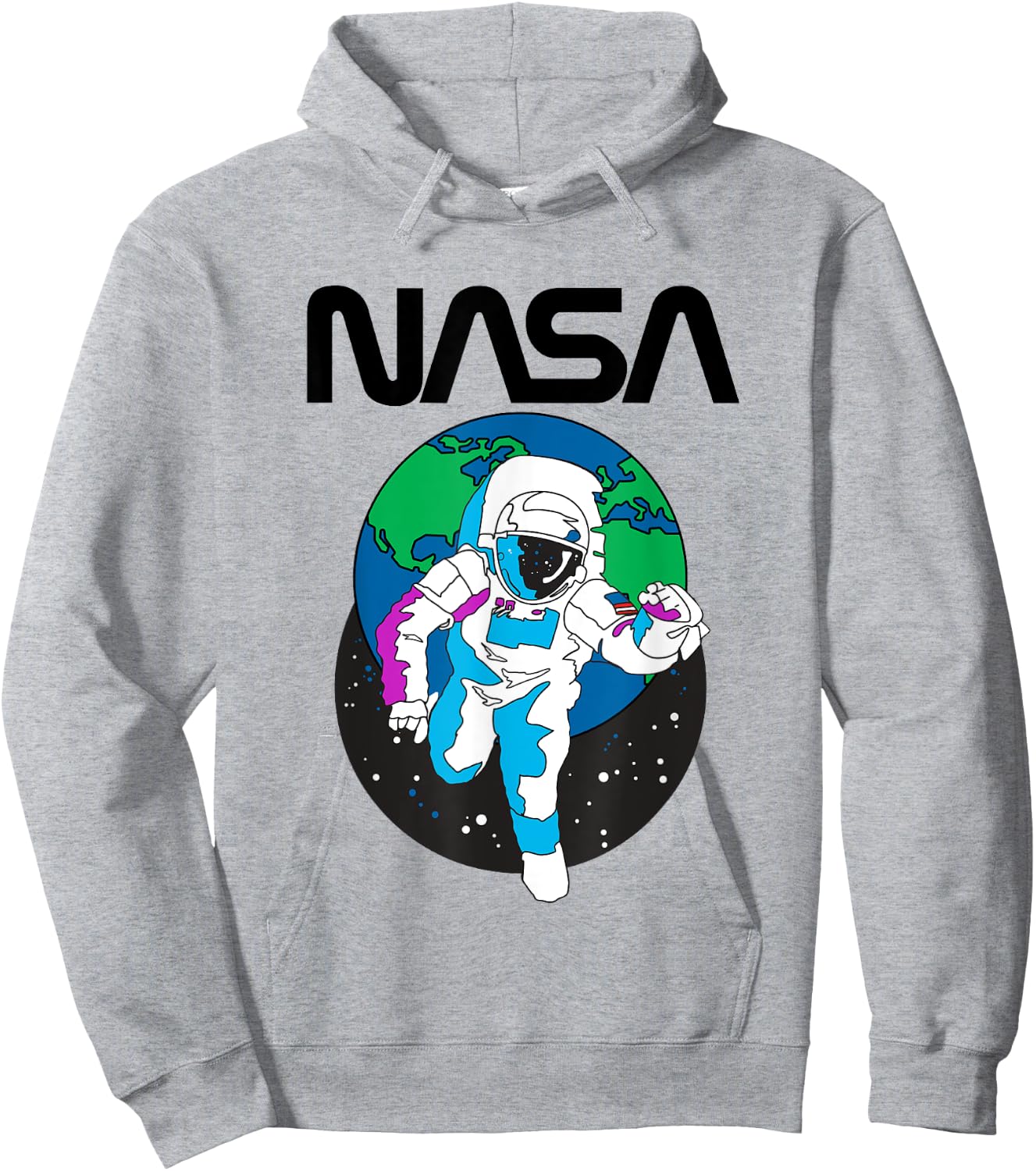 NASA Iconic Astronaut Over Earth Distressed Big Chest Logo Hoodie - Hoodie | Ash