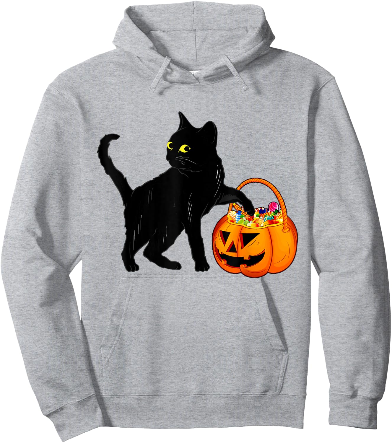 Black Cat Halloween Candy Pumpkin Bag Sweet Lollipop Funny Hoodie - Hoodie | Ash