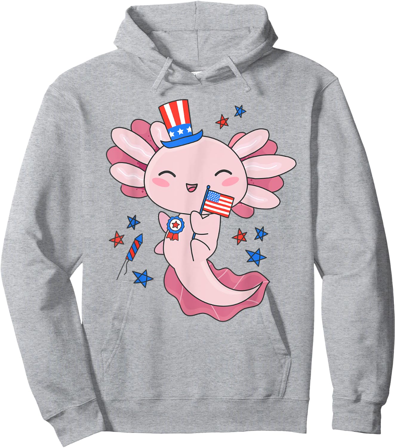 American Axolotl 4th of July US Flag Patriotic Axolotl USA Women Kids Men Hoodie - Hoodie | Ash
