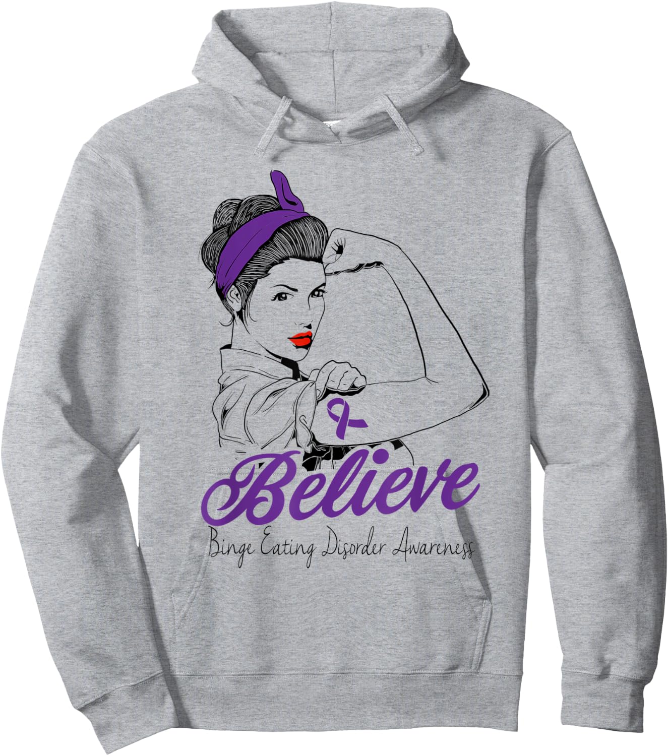 Binge Eating Disorder Warrior Unbreakable Purple Ribbon Hoodie - Hoodie | Ash