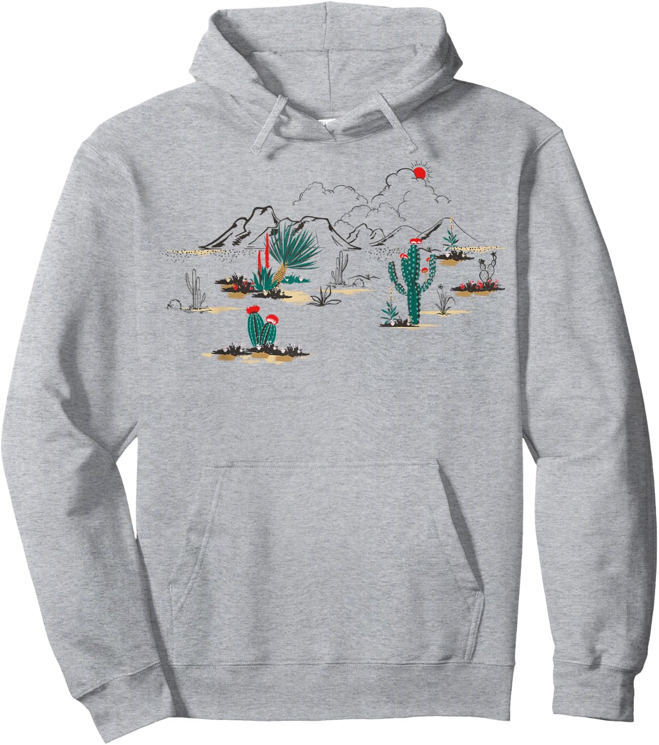 Vintage Desert Sunset Cactus Retro Vibe Landscape Hoodie - Hoodie | Ash