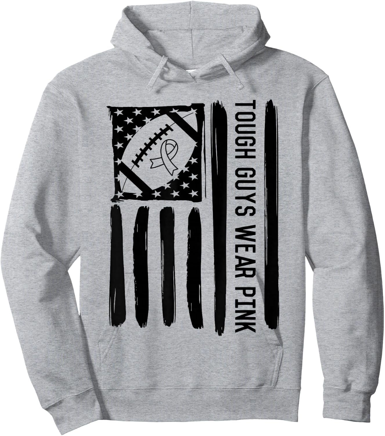 Tough Guys Wear Pink Breast Cancer Football US American Flag Hoodie - Hoodie | Ash