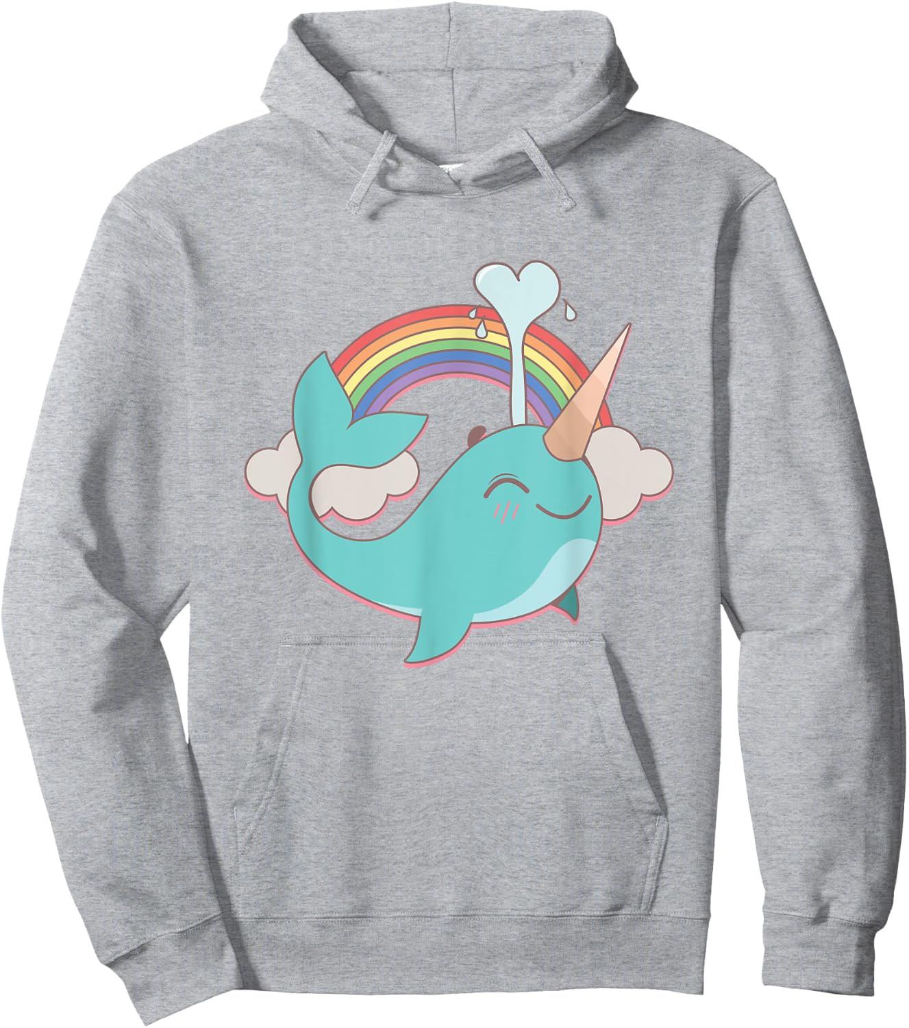 Narwhal Unicorn and Rainbow Blowing Water Girl's Cute Hoodie - Hoodie | Ash