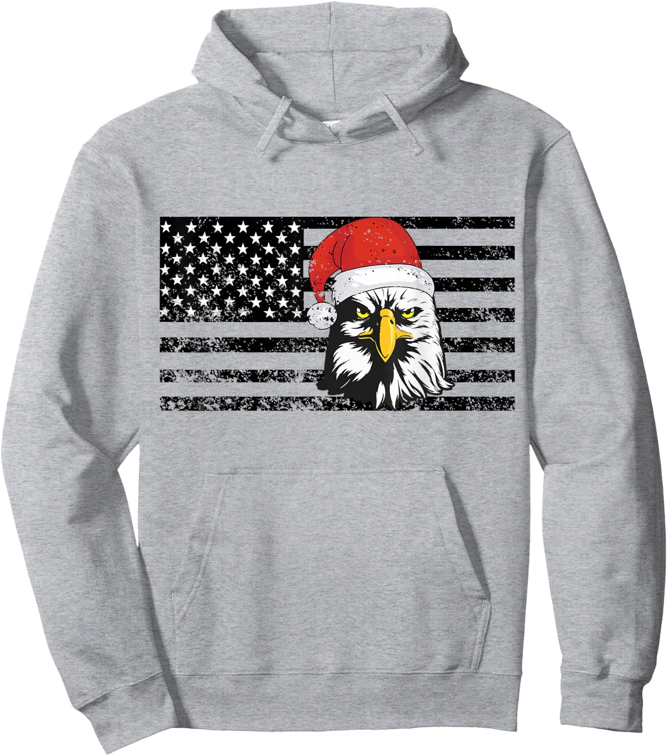 Merry Christmas Eagle USA Flag Costume Santa Hat Xmas Hat Hoodie - Hoodie | Ash