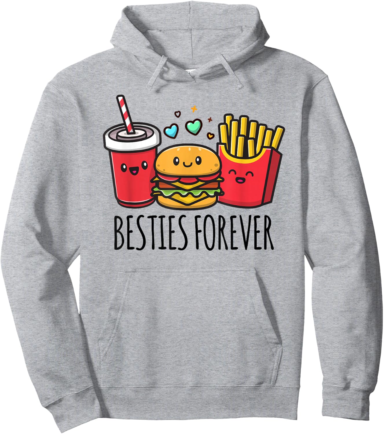 Hamburger French Fries Soda Funny BFF Matching Best Friends Hoodie - Hoodie | Ash