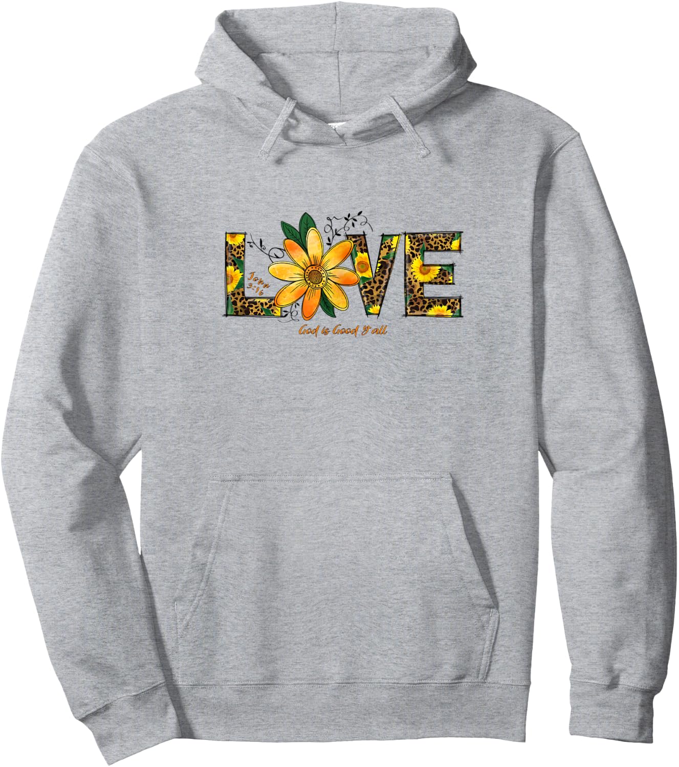 LOVE Leopard and Sunflowers, John 3:16 Christian Scripture Hoodie - Hoodie | Ash