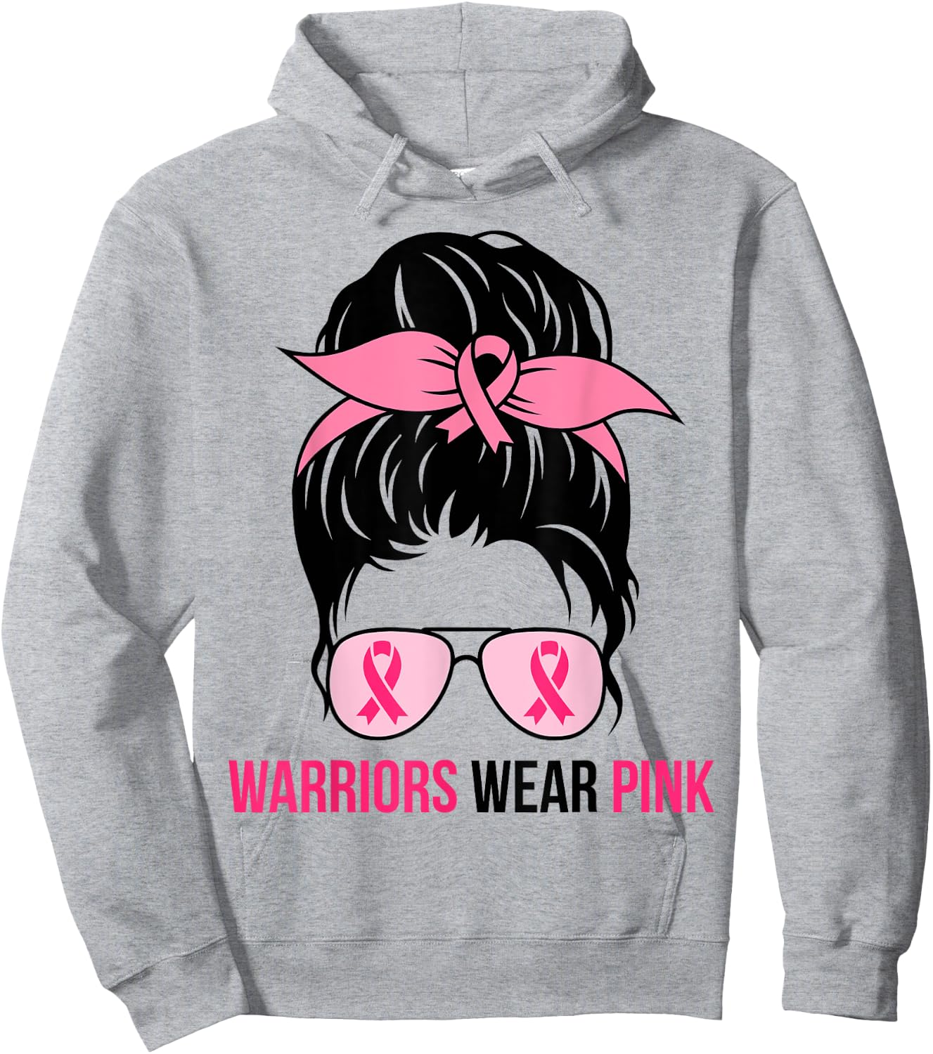 Warriors Wear Pink Messy Bun Mom Breast Cancer Awareness Hoodie - Hoodie | Ash
