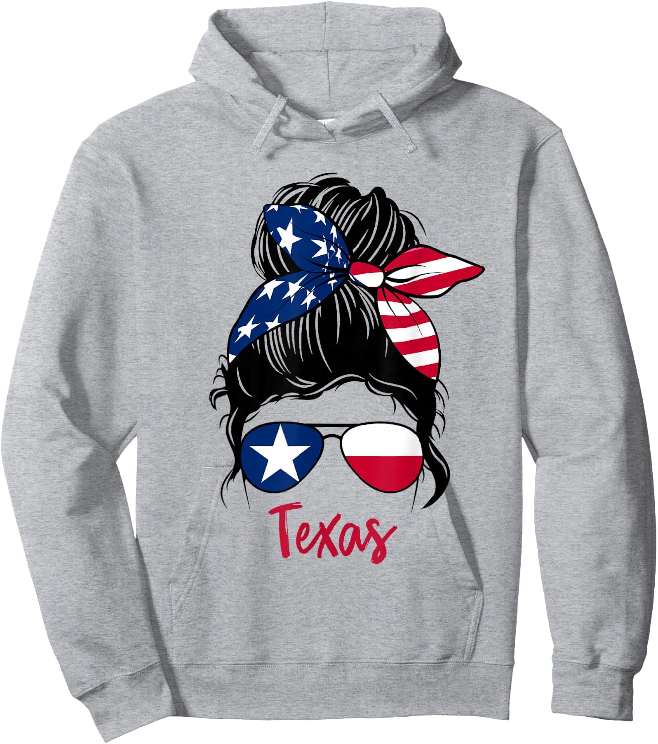 Texas Patriotic Sunglasses USA Flag Bandana Woman Look Hoodie - Hoodie | Ash