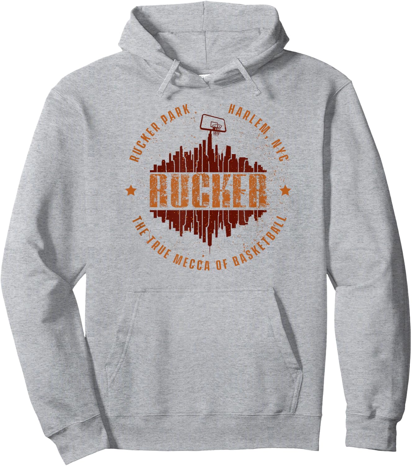 Rucker Park Retro Logo Manhattan Skyline Hoop Hoodie - Hoodie | Ash