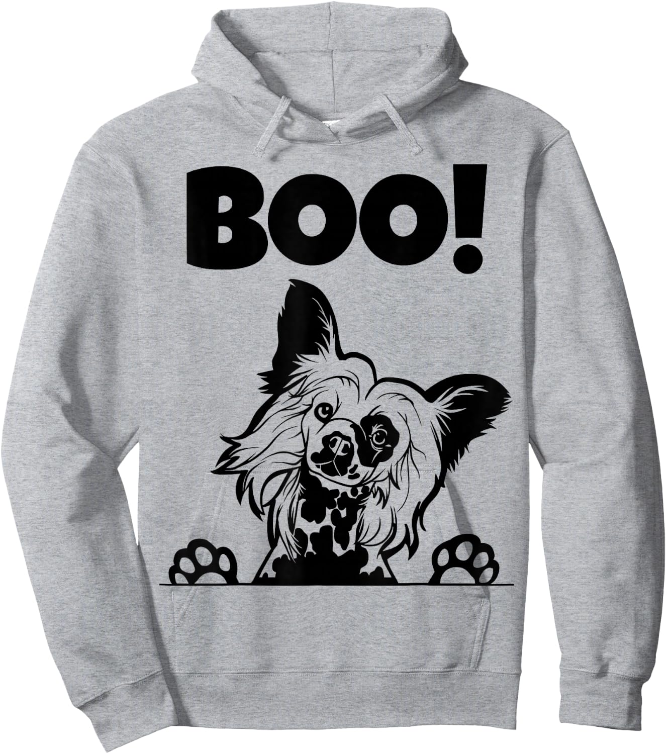 Boo! | Hiding Hairless Puppy Dog Halloween Chinese Crested Hoodie - Hoodie | Ash