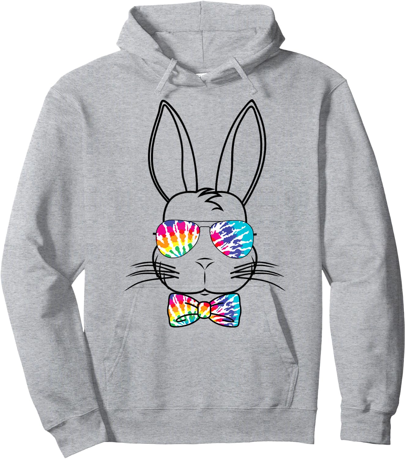 Bunny Face With Tie Dye Sunglasses & Bow Tie Easter Rabbit Hoodie - Hoodie | Ash