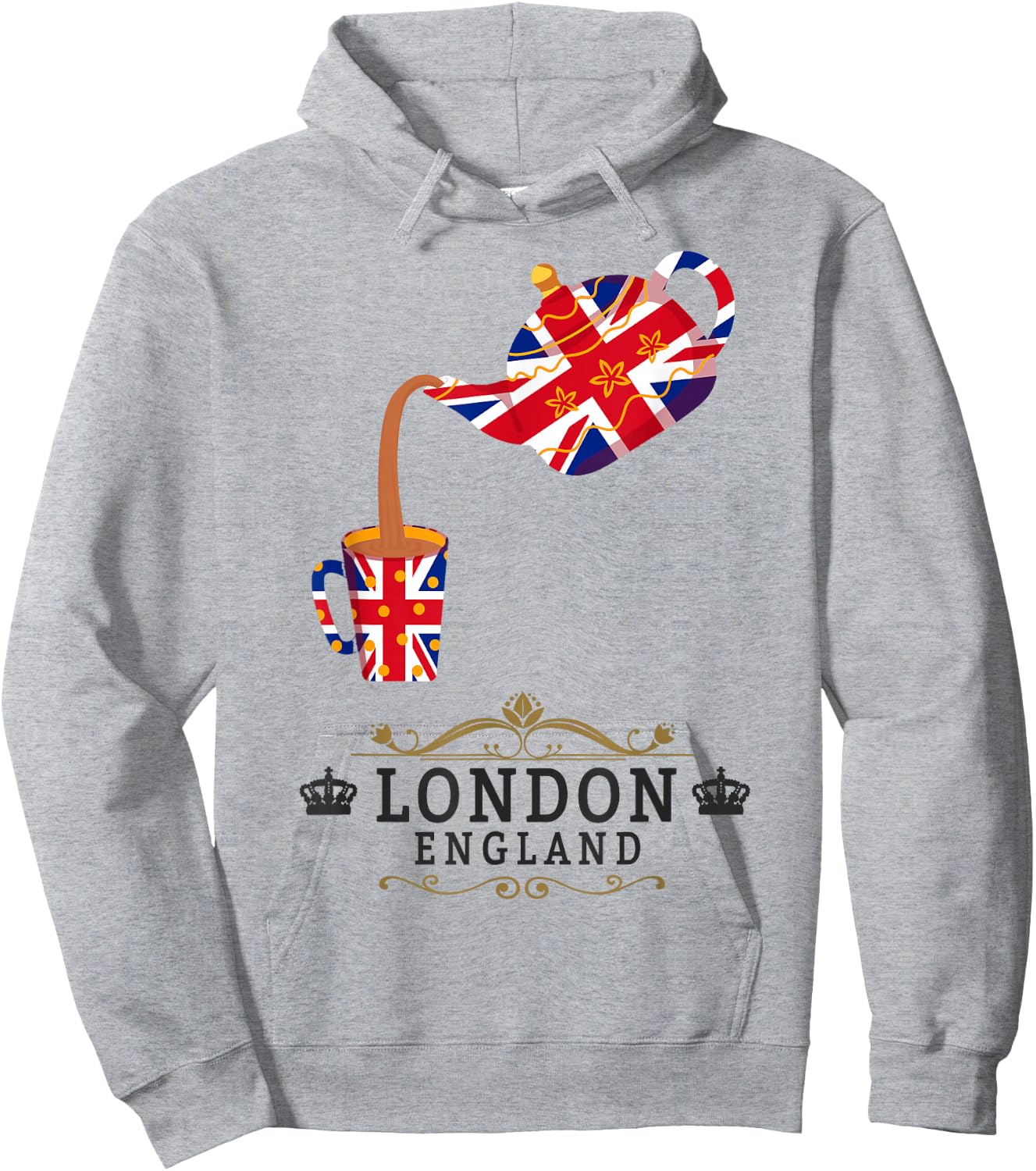 London Idea For Kids With Union Jack UK Flag & Tea Pot Hoodie - Hoodie | Ash