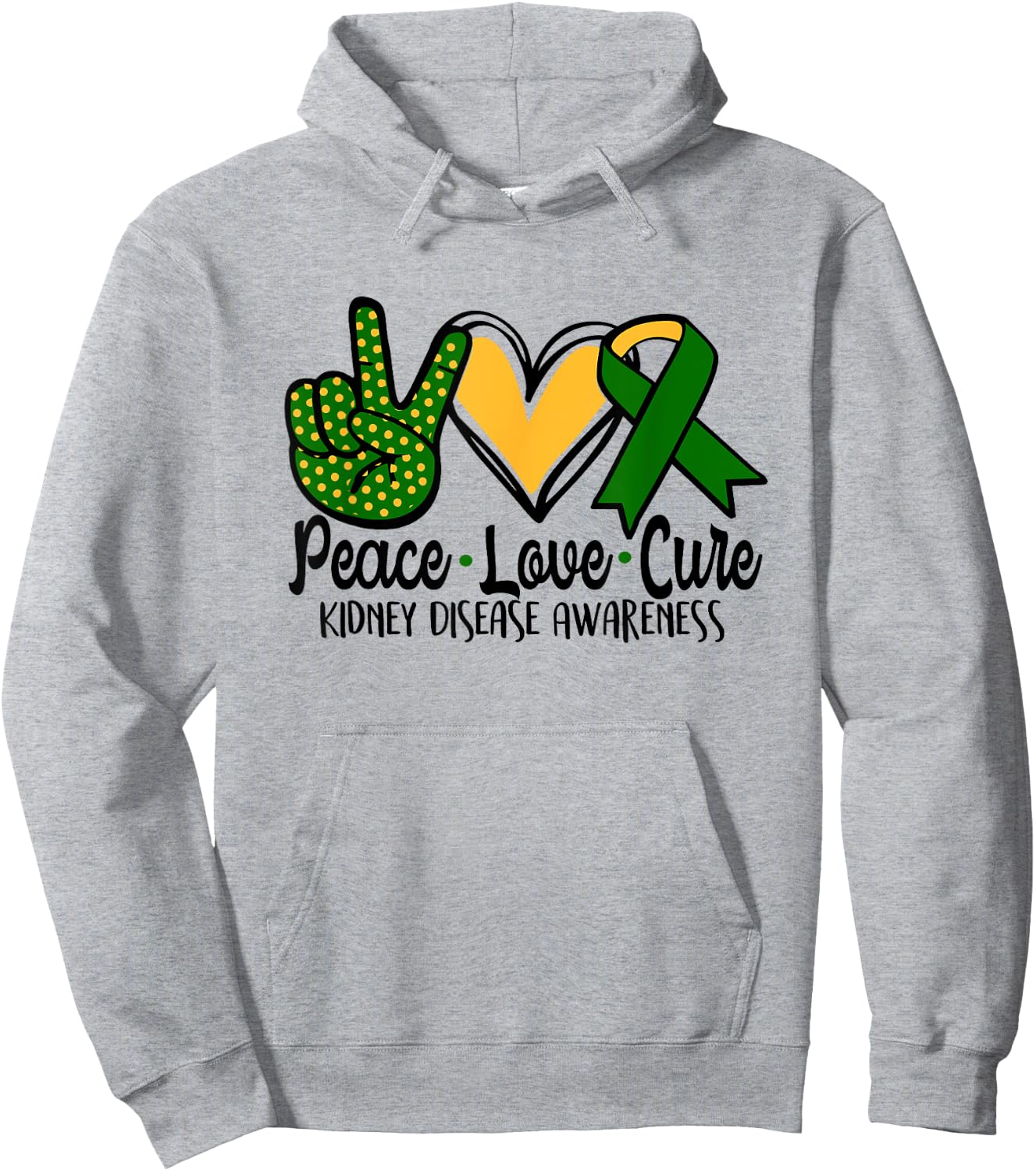 Peace Love Cure Kidney Disease Awareness March Green Ribbon Hoodie - Hoodie | Ash