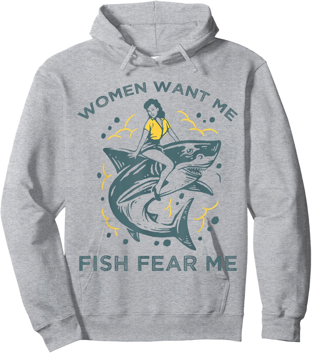 Fish Want Me Women Fear Me Funny Woman Riding A Shark Hoodie - Hoodie | Ash