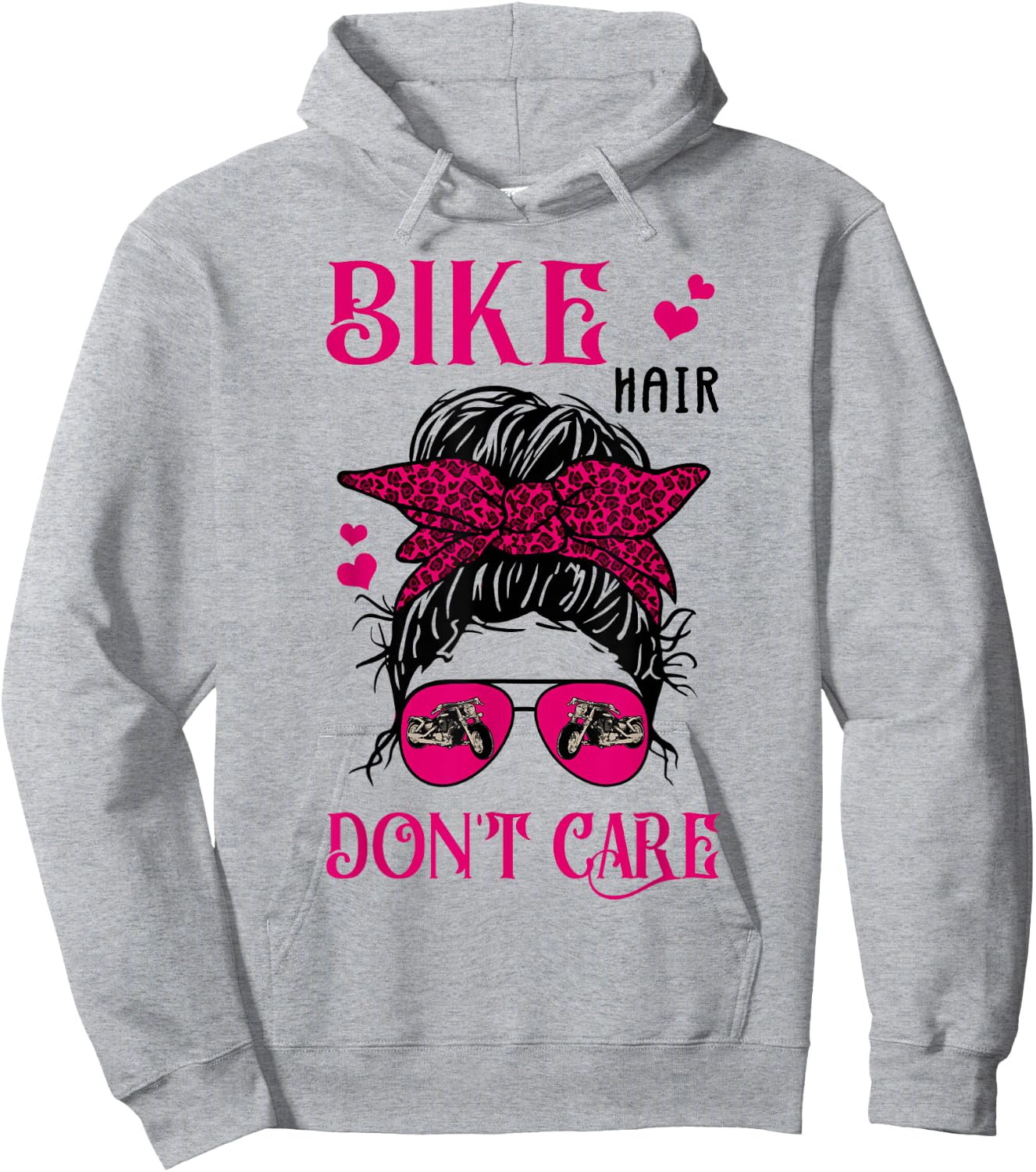 Funny Biker Hair Don't Care Messy Bun Girl Bike Lover Women Hoodie - Hoodie | Ash
