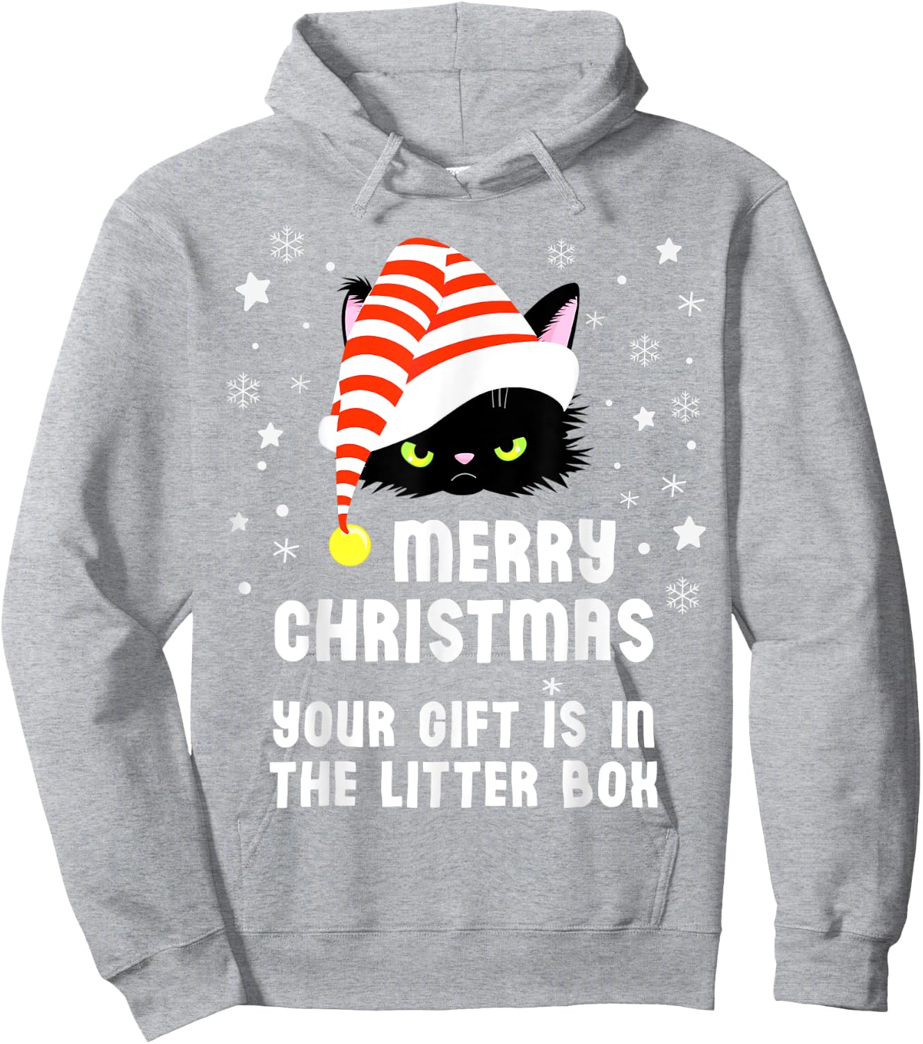 Merry Christmas Top Your Gift is in the Litter Box Cat Funny Men Women Kids Hoodie - Hoodie | Ash