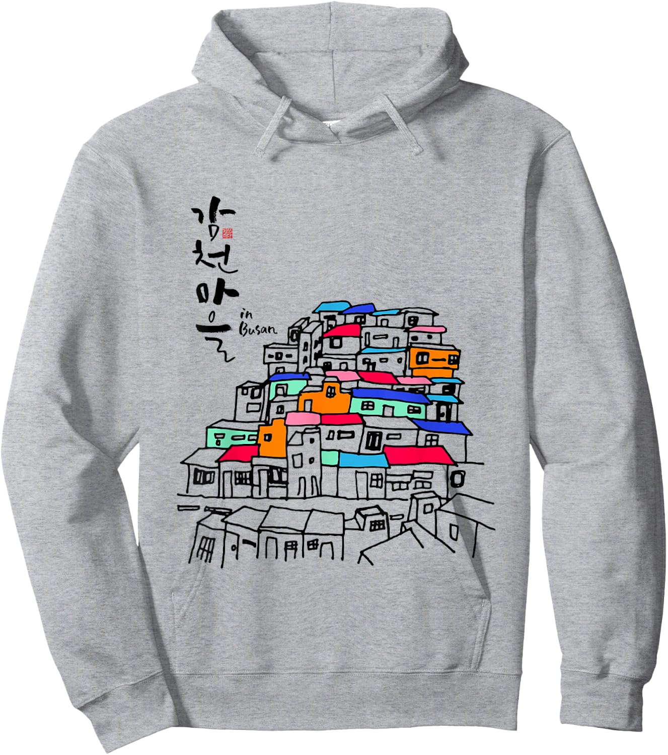 Korea famous city, Busan Illustrated Hoodie - Hoodie | Ash