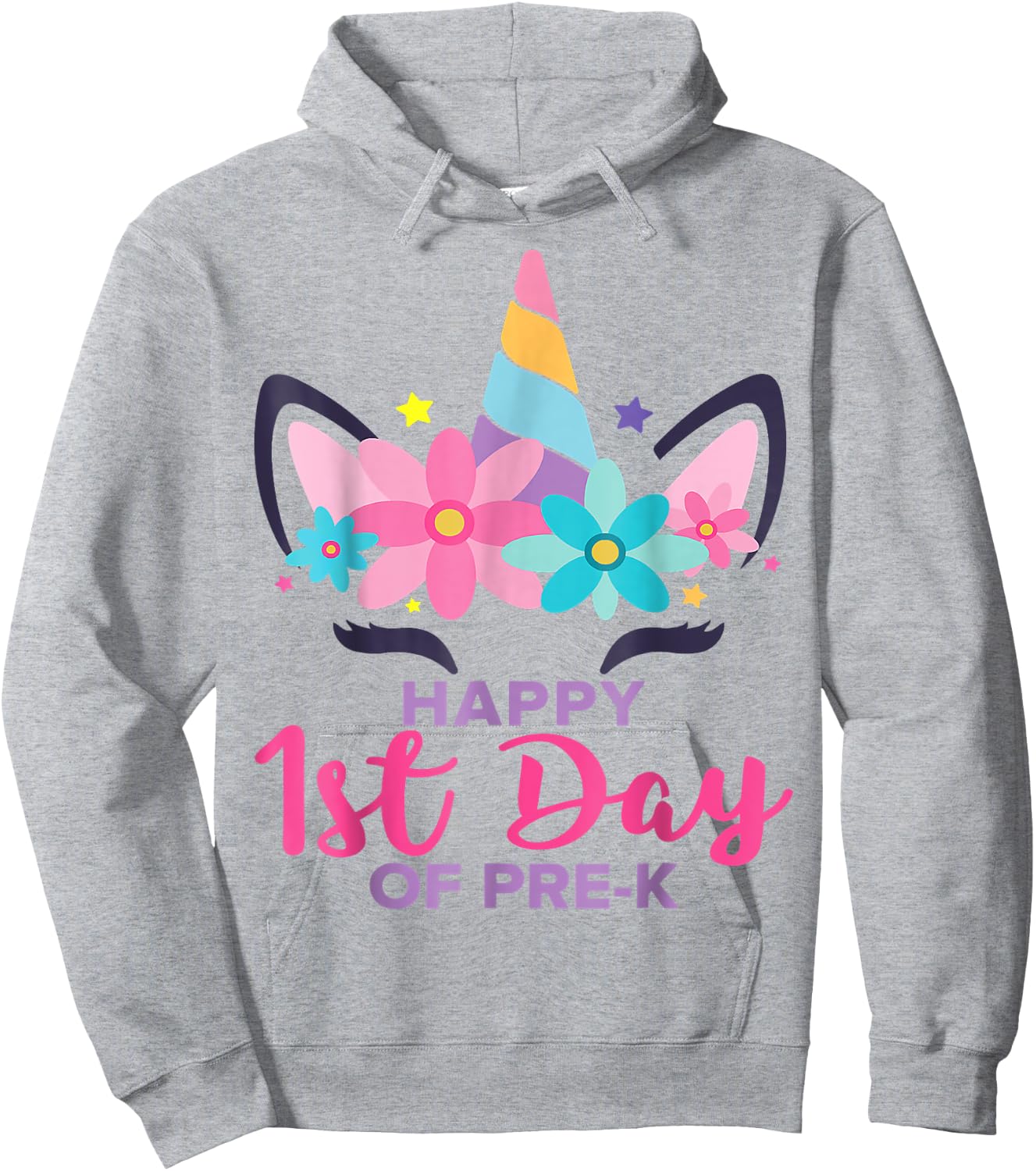 Pre K Unicorn Girl Happy 1st Day Of Pre-K Back To School Hoodie - Hoodie | Ash