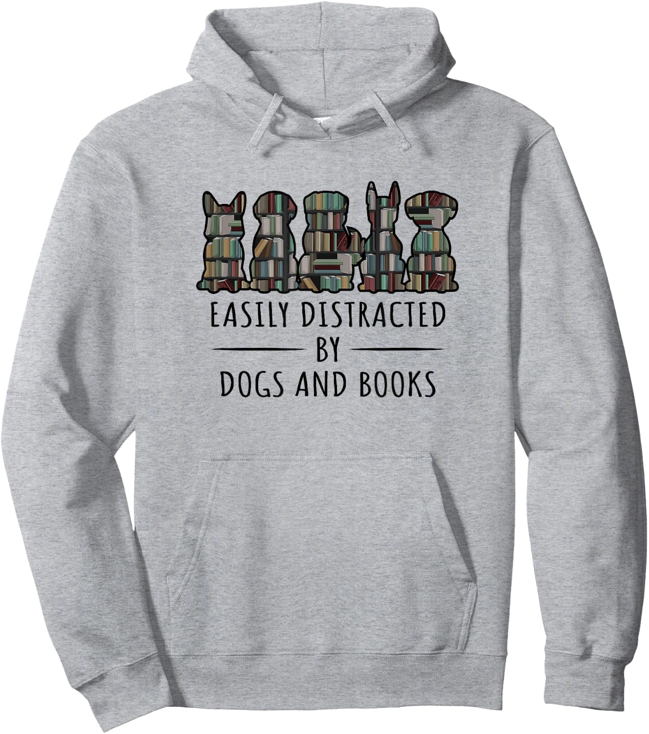 Easily Distracted By Dogs And Books Funny Animal Book Lover Hoodie - Hoodie | Ash