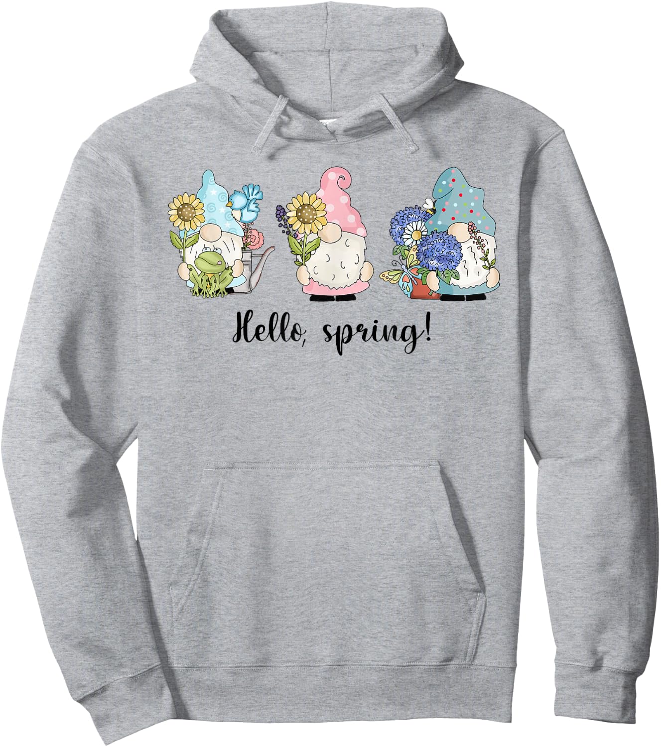 Hello Spring Gnomes with Flowers Butterflies Easter Top Girl Hoodie - Hoodie | Ash