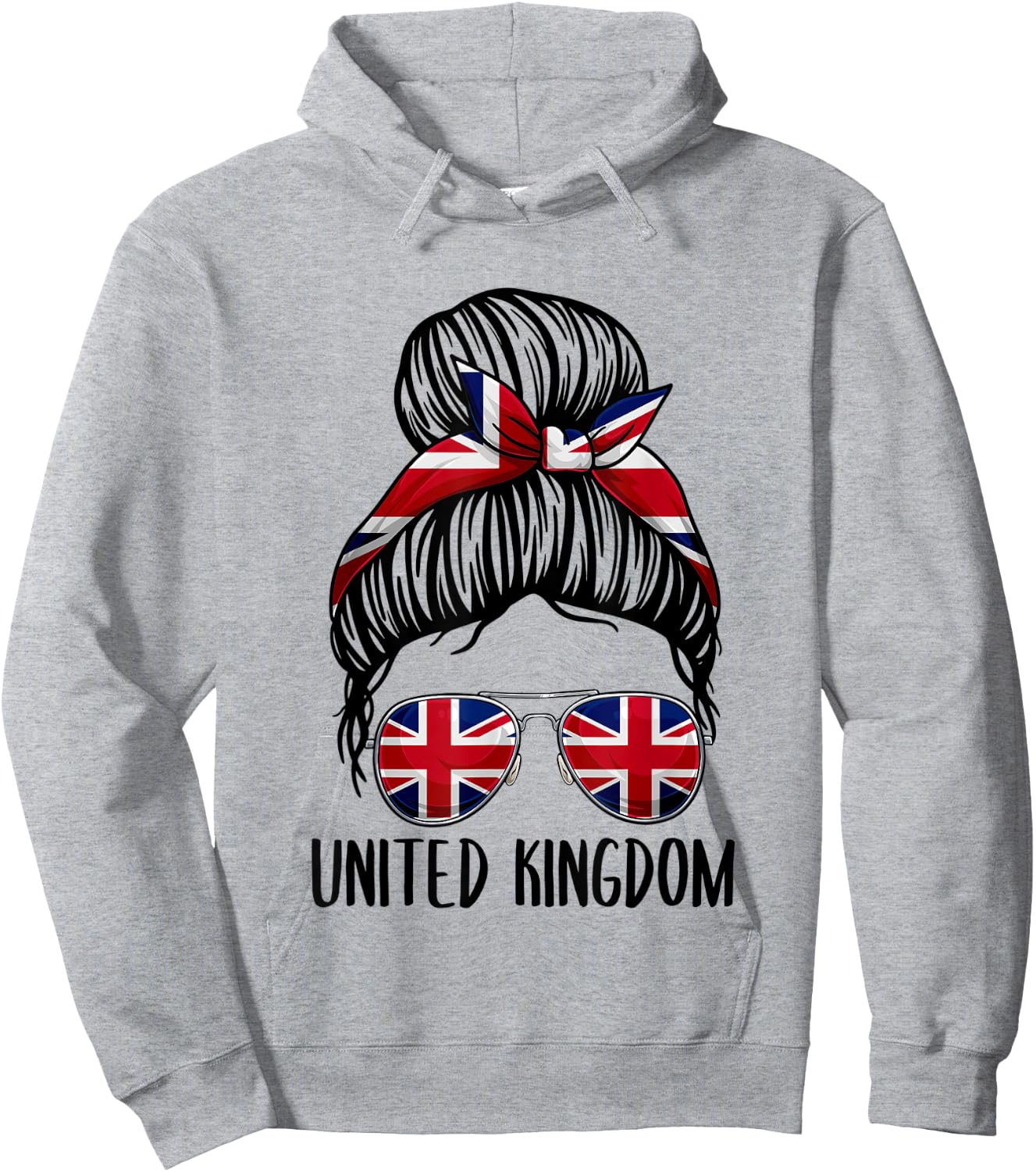 United Kingdom Shirt For Girls Women, Messy Bun British Flag Hoodie - Hoodie | Ash