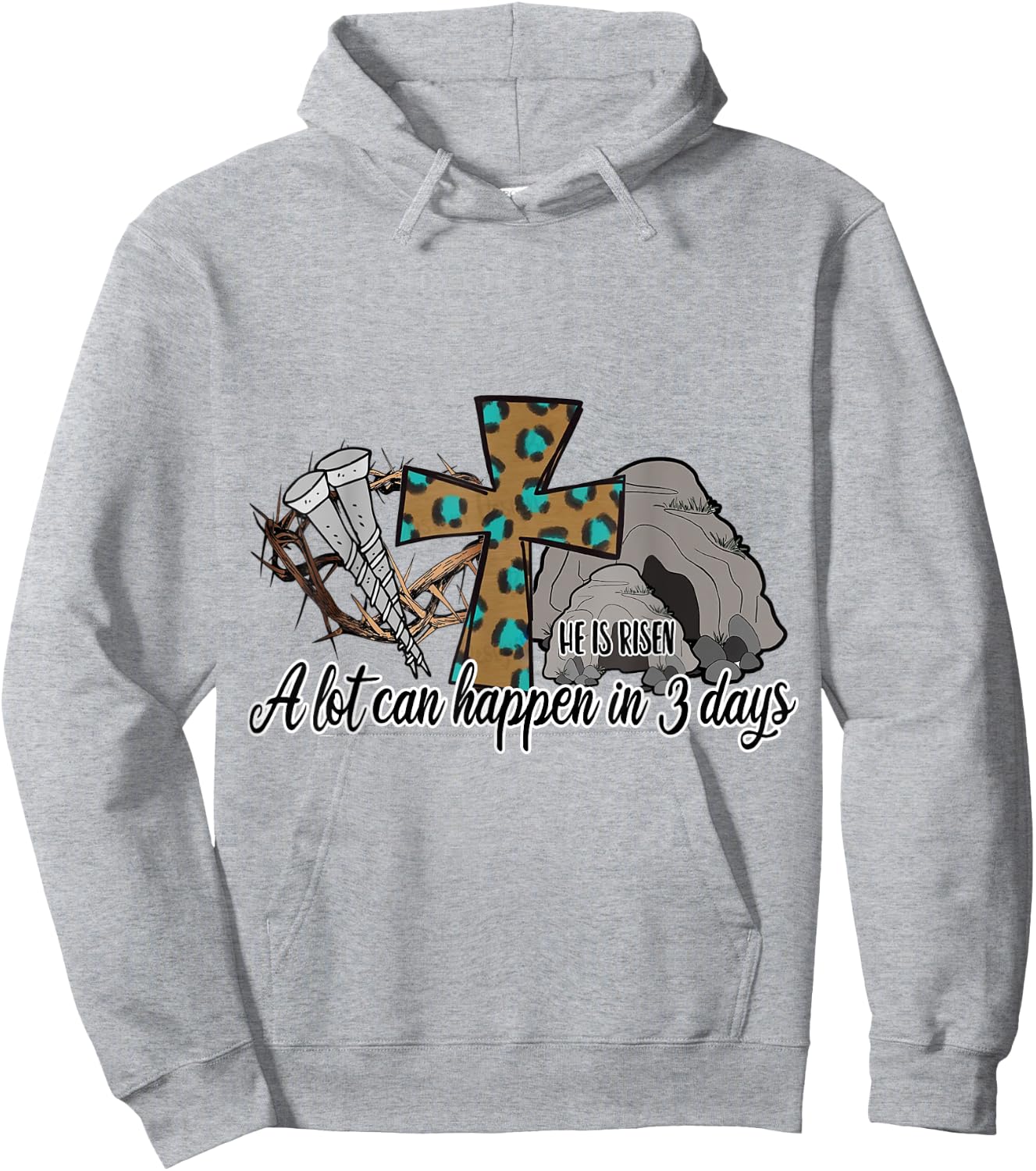He Is Risen Jesus Christian Stone Cave Leopard Happy Easter Hoodie - Hoodie | Ash