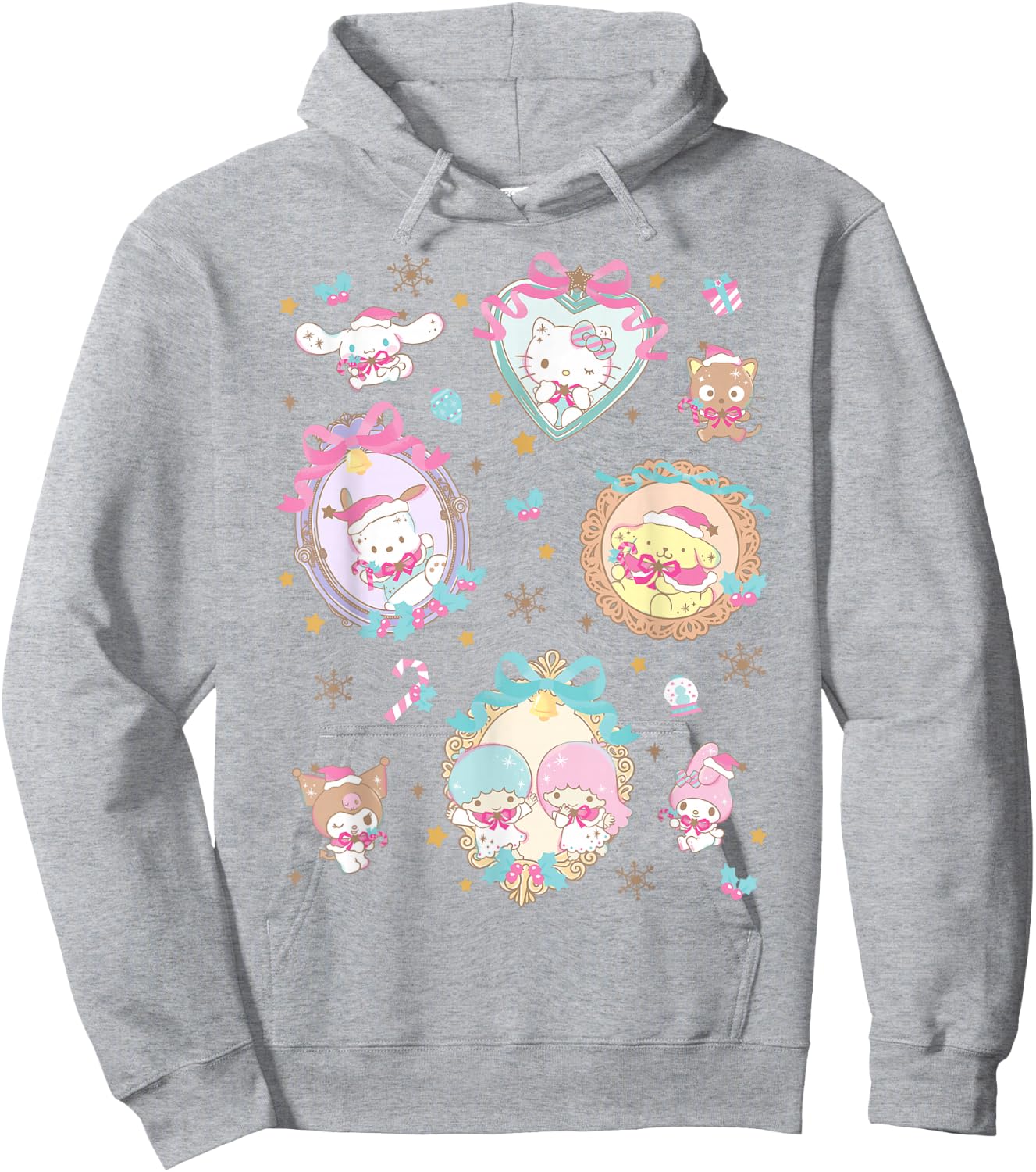 Hello Kitty Christmas Cute Heart Frames Collage My Melody Hoodie - Hoodie | Ash