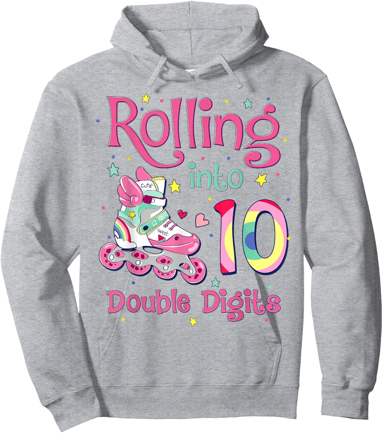 10th Birthday Rolling Into 10 Double Digits Roller Skate Hoodie - Hoodie | Ash