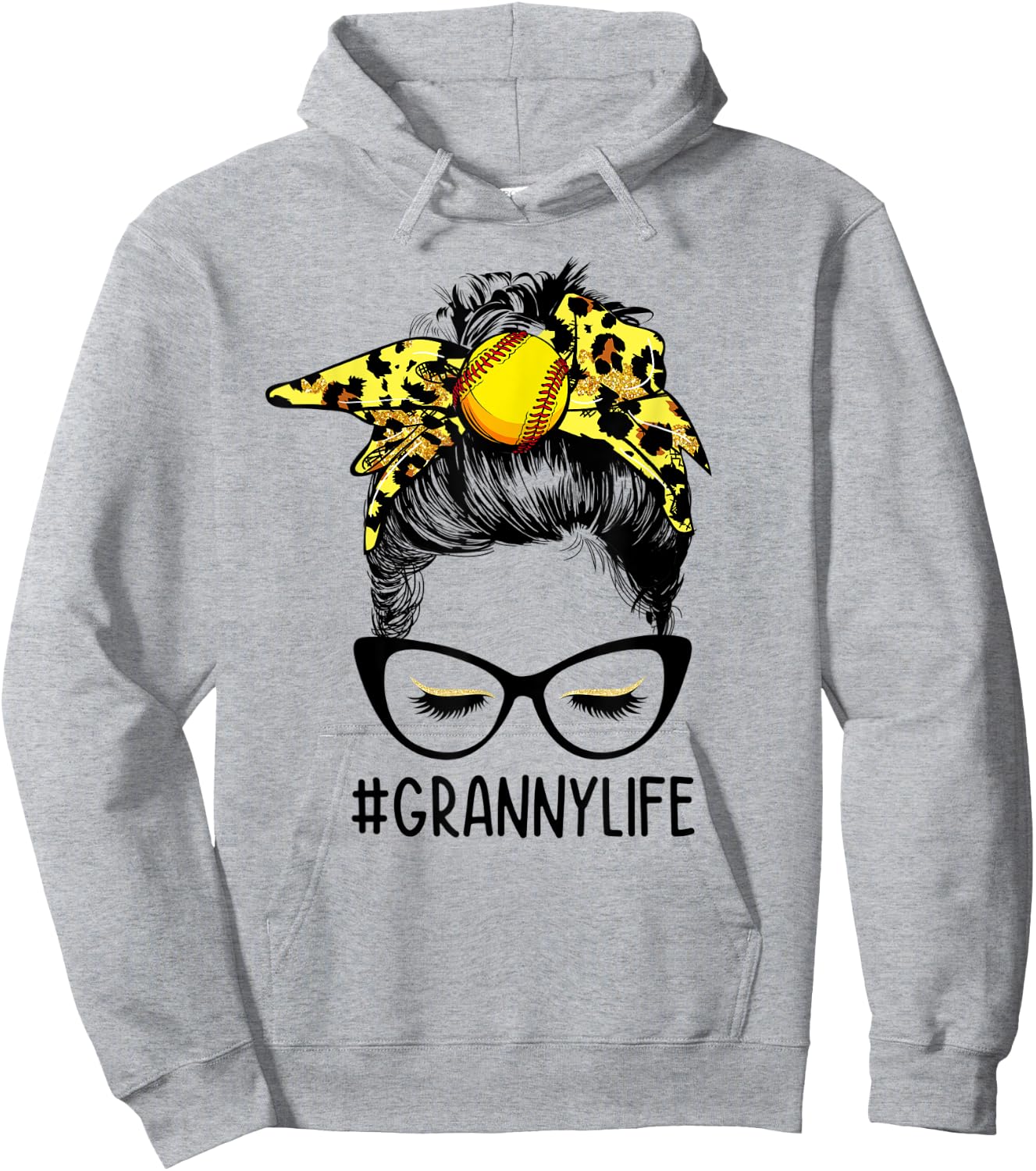 Messy Bun Granny Life Softball Granny Mothers Day Hoodie - Hoodie | Ash