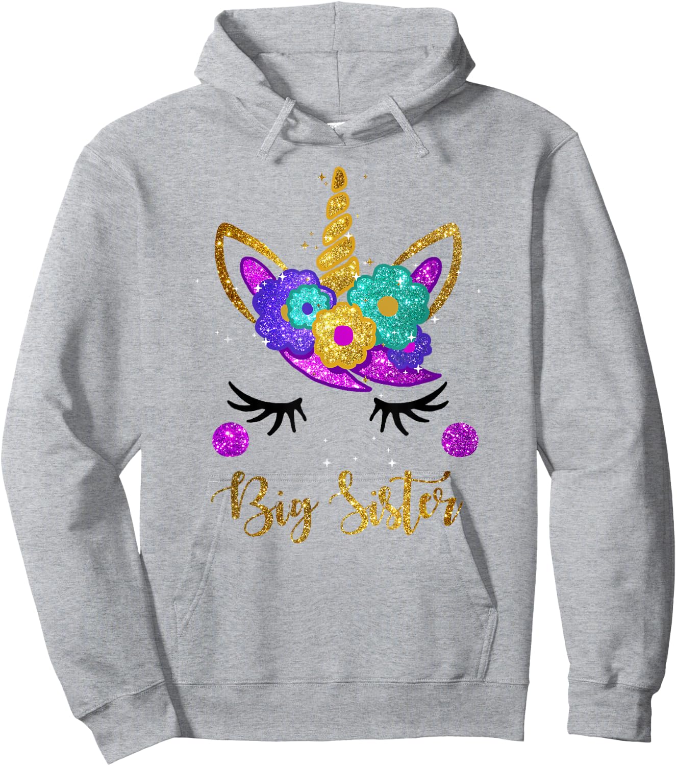 Big Sister Unicorn Birthday Girl Unicorn Gift Hoodie - Hoodie | Ash