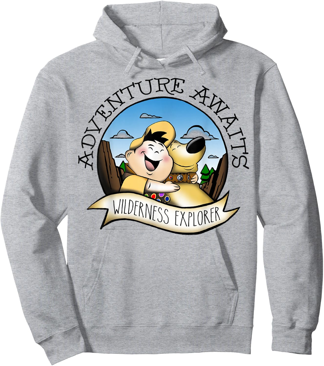 Disney Pixar Up Russell Dug Vintage Hug Graphic Hoodie - Hoodie | Ash