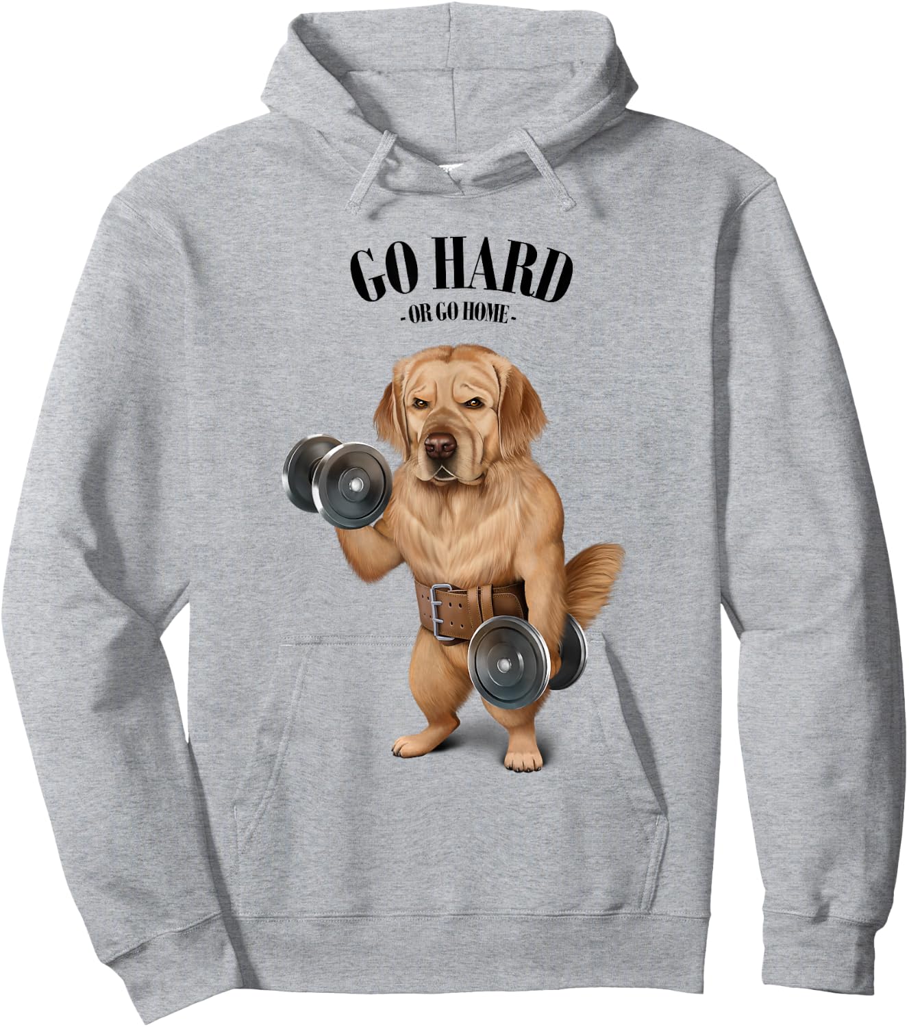 Golden Retriever Dog Muscle Training with Dumbbell in Gym Women Girls Kids Hoodie - Hoodie | Ash