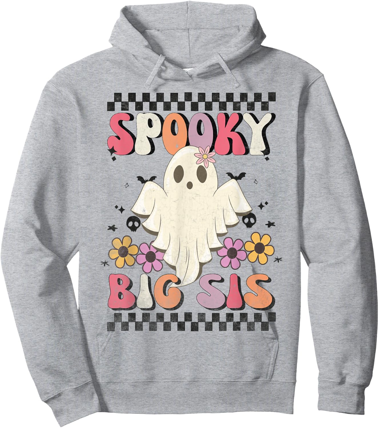 Spooky Big Sis Retro Groovy Halloween Big Sister Ghost Hoodie - Hoodie | Ash