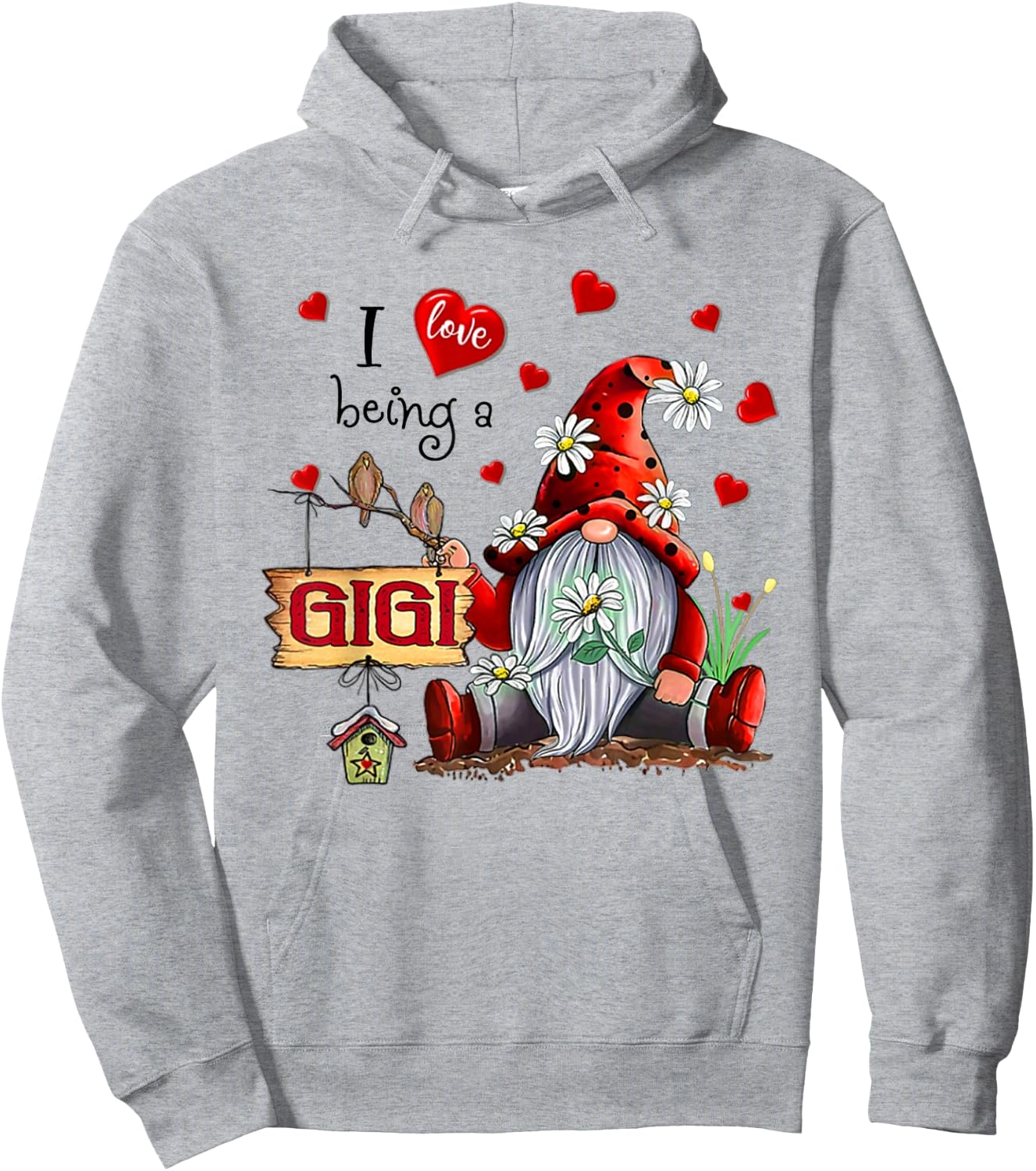I LOVE BEING A GIGI - Gnome Daisy Heart Hoodie - Hoodie | Ash