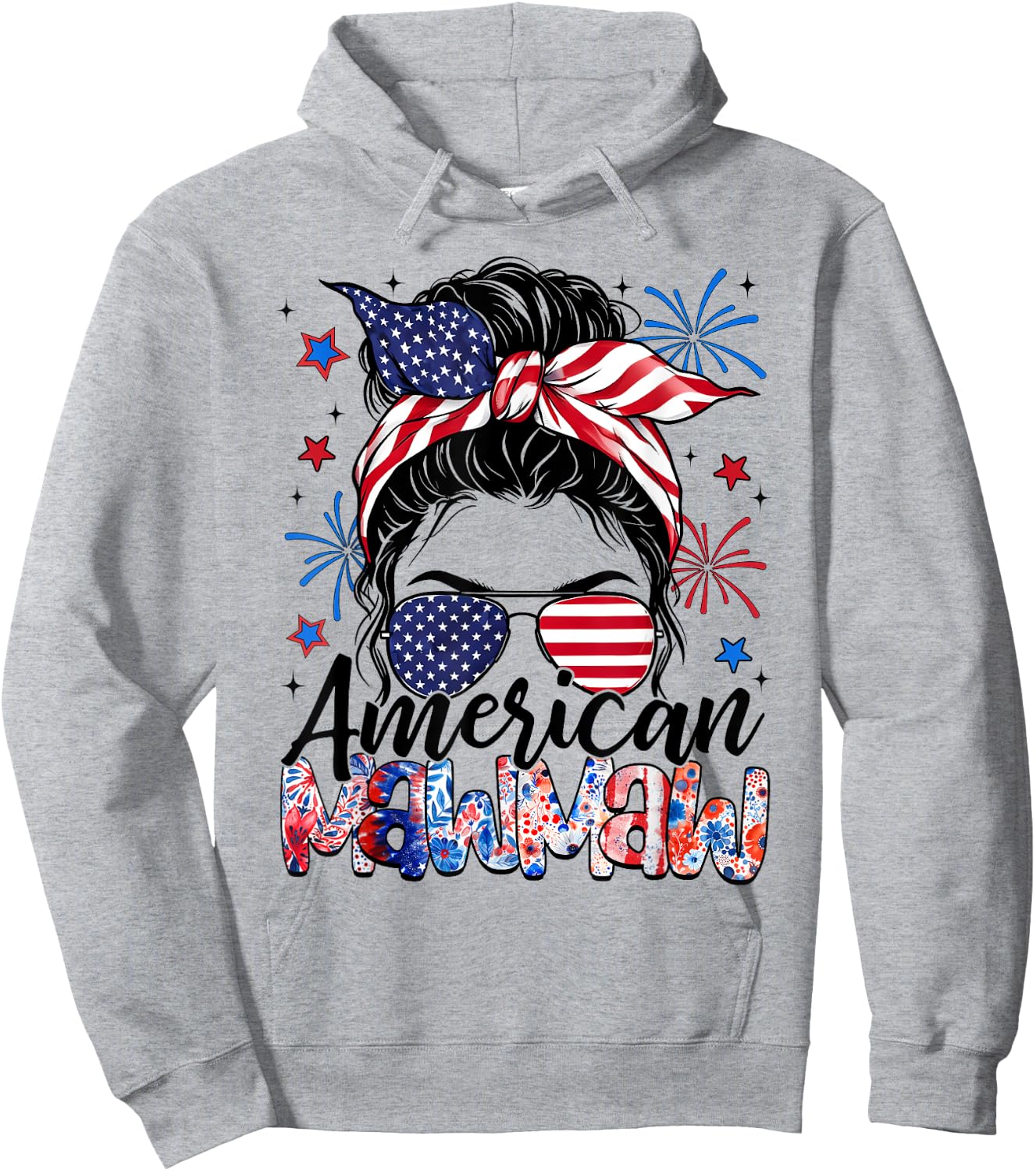 Mawmaw 4th Of July American Flag Patriotic Messy Bun Hoodie - Hoodie | Ash