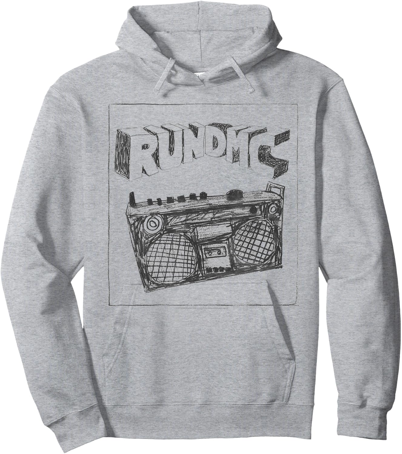 Run DMC Official Boombox Charcoal Sketch Hoodie - Hoodie | Ash