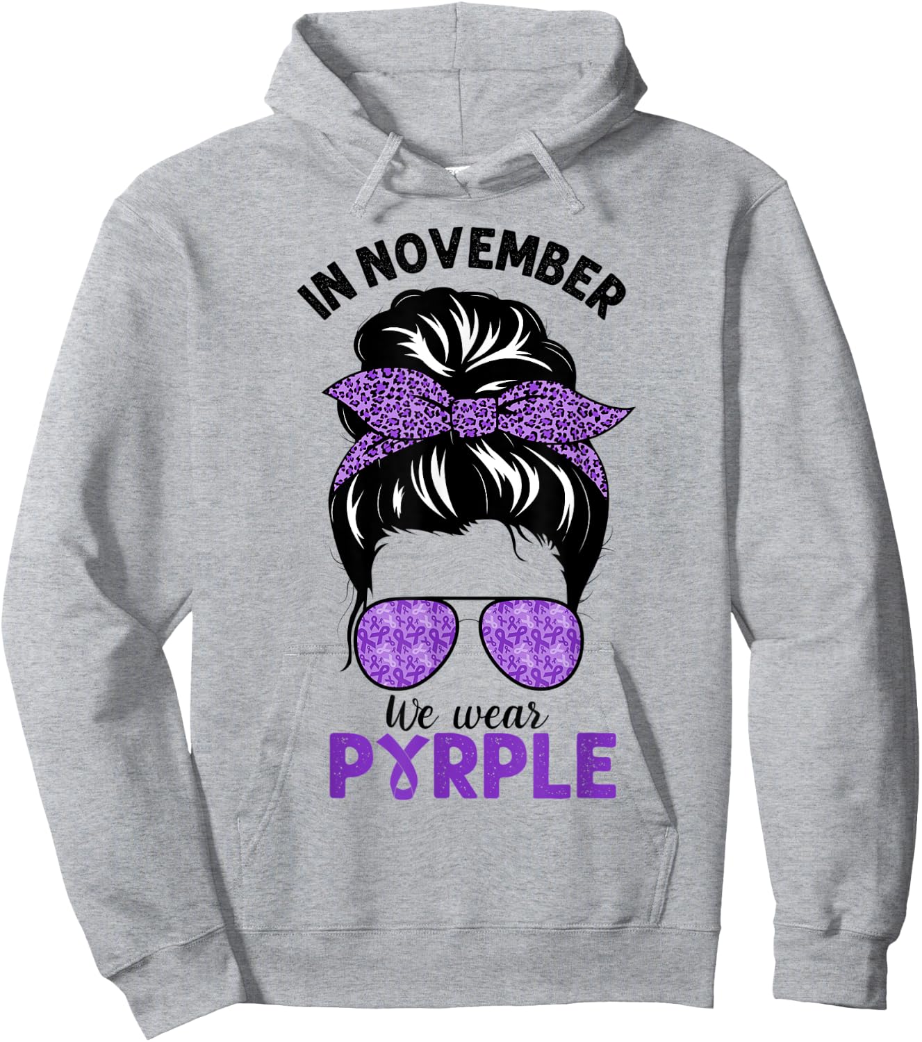 In November We Wear Purple Pancreatic Cancer Messy Bun Hoodie - Hoodie | Ash