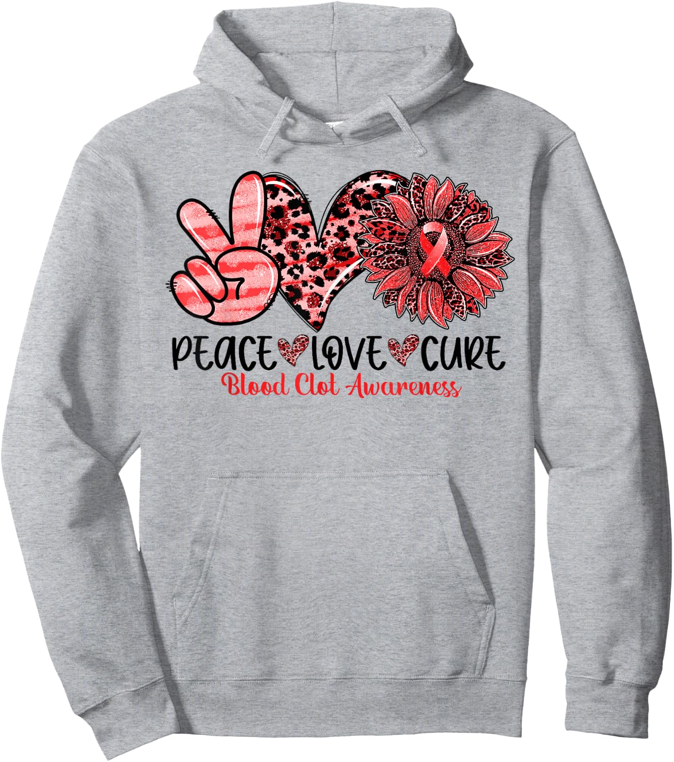 Peace Love Cure Sunflower Red Ribbon Blood Clot Awareness Hoodie - Hoodie | Ash