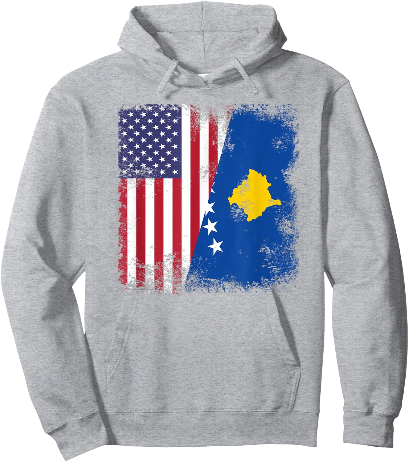 Half Kosovar Flag | Vintage Kosovo USA Gift Hoodie - Hoodie | Ash