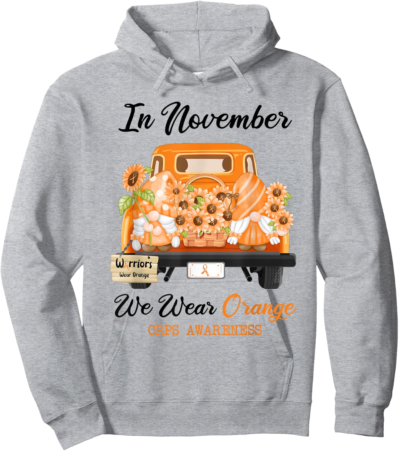 Gnome In November We Wear Orange Ribbon CRPS Awareness Hoodie - Hoodie | Ash