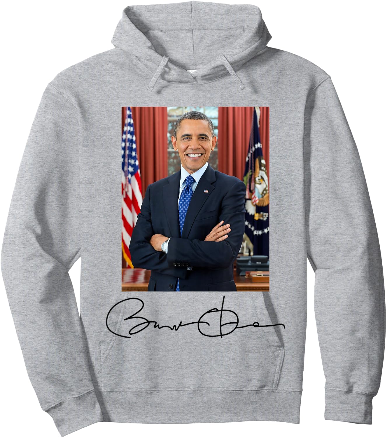 President Barack Obama Signature and Portrait Hoodie - Hoodie | Ash