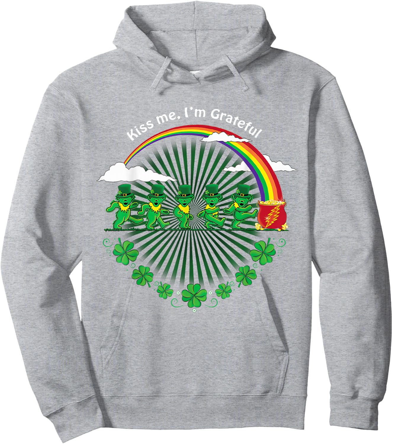 Kiss Me I'm Grateful Leprechauns Rainbow St Patricks Day Hoodie - Hoodie | Ash